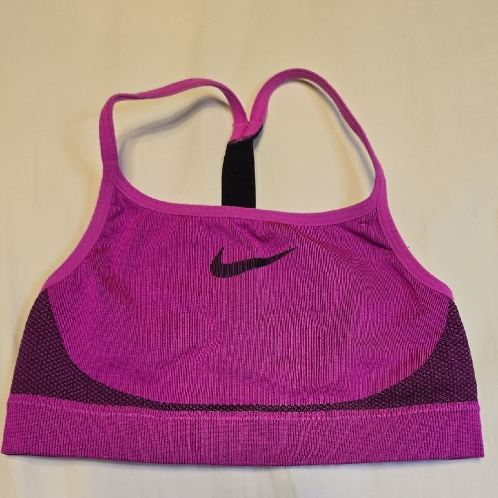 Nike Girls Dri-FIT‎ Seamless Sports Bra Magenta Pink Black Racerback Size Medium